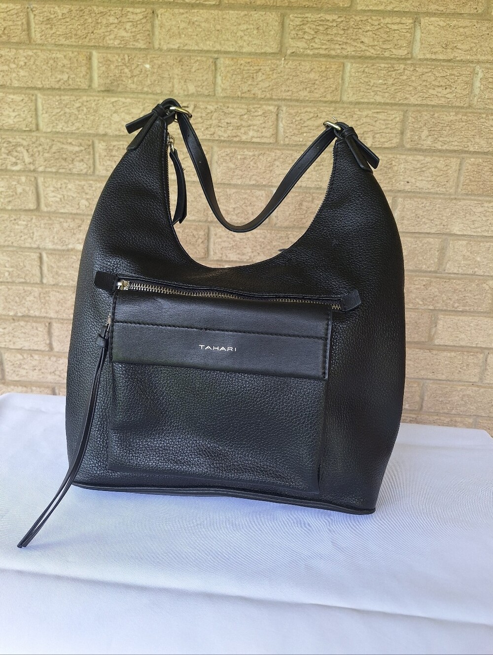 Tahari Black Pebbled Leather Hobo